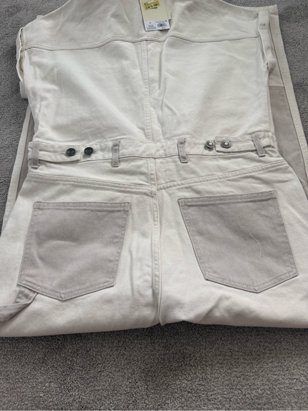 Woolrich women’s Cream and Light Taupe Two-Tone Button Down Denim Jumpsuit - Picture 10 of 13